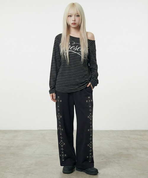 MAHAGRID（マハグリッド）の「mahagrid 『mahagrid/マハグリッド』 Cross Stud Sweatpants/クロススタッズスウェットパンツ（スウェットパンツ・レディース・グレー/ブラック・M）」の7枚目の写真