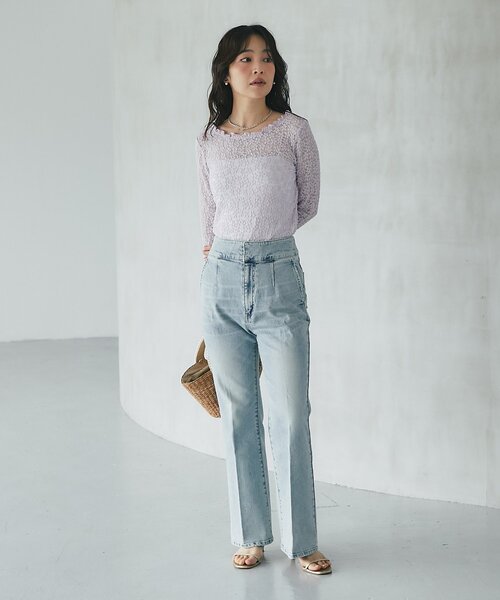 La boutique BonBon(ラブティックボンボン)の「【miki監修・新色・新サイズ登場!】バックレースアップデニムフレアパンツ(デニムパンツ・レディース・ブルー/サックスブルー・PS/38/36/34)」の12枚目の写真