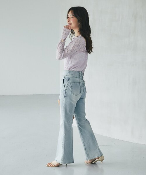 La boutique BonBon(ラブティックボンボン)の「【miki監修・新色・新サイズ登場!】バックレースアップデニムフレアパンツ(デニムパンツ・レディース・ブルー/サックスブルー・PS/38/36/34)」の13枚目の写真