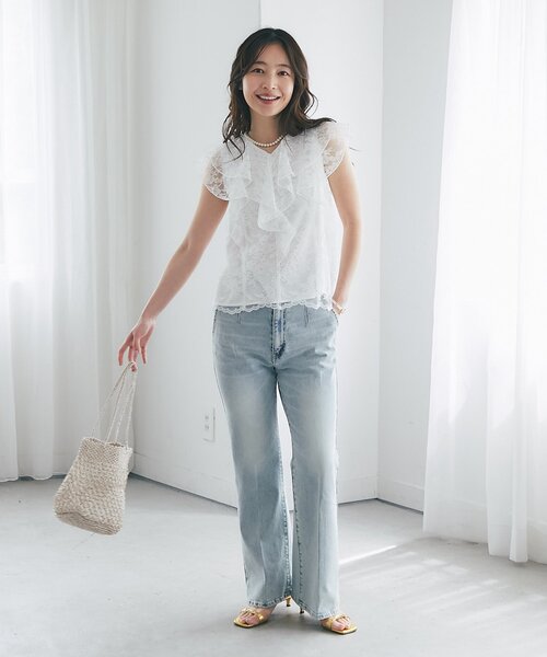 La boutique BonBon(ラブティックボンボン)の「【miki監修・新色・新サイズ登場!】バックレースアップデニムフレアパンツ(デニムパンツ・レディース・ブルー/サックスブルー・PS/38/36/34)」の21枚目の写真