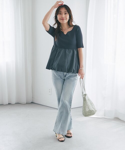 La boutique BonBon(ラブティックボンボン)の「【miki監修・新色・新サイズ登場!】バックレースアップデニムフレアパンツ(デニムパンツ・レディース・ブルー/サックスブルー・PS/38/36/34)」の22枚目の写真