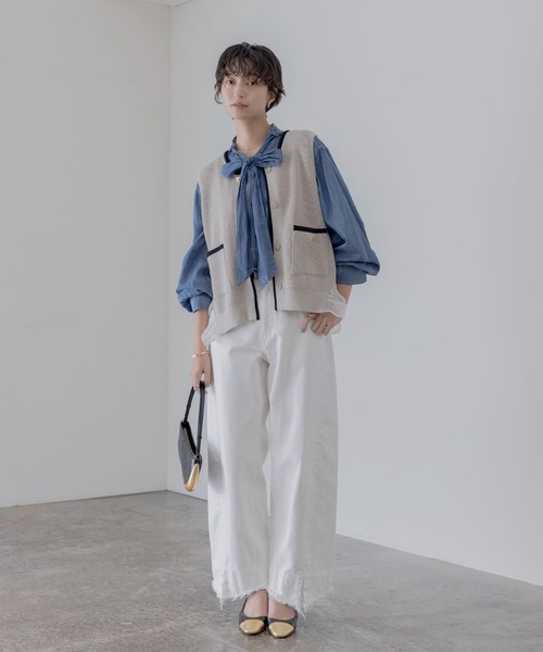 配色ラインフリルヘムニットジレ（ベスト）｜Eimee Law（エイミーロウ