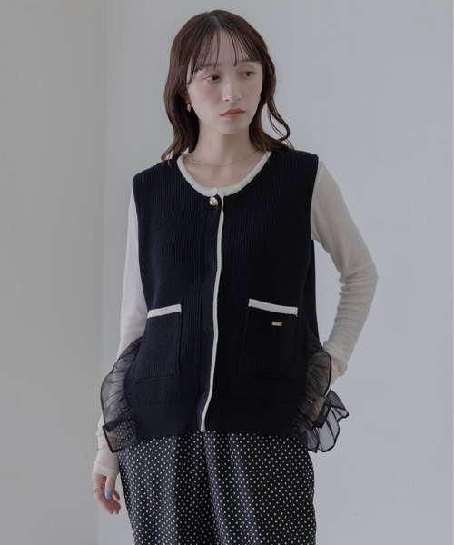 配色ラインフリルヘムニットジレ（ベスト）｜Eimee Law（エイミーロウ