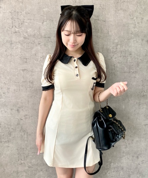 Mejoul(メジュール)の「【2026春夏新作】バイカラーポロミニフレアワンピース(ワンピース・レディース・アイボリー/ブラック・L/M)」の5枚目の写真