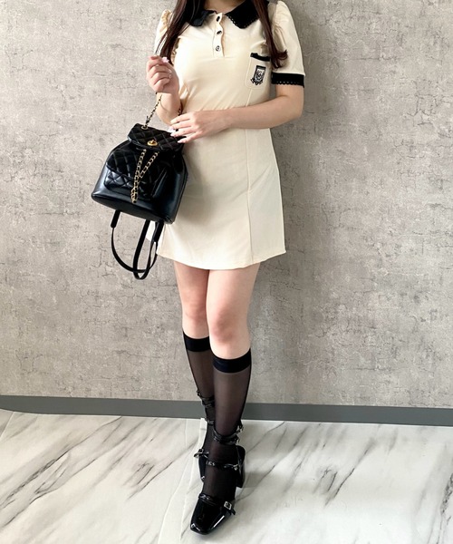 Mejoul(メジュール)の「【2026春夏新作】バイカラーポロミニフレアワンピース(ワンピース・レディース・アイボリー/ブラック・L/M)」の8枚目の写真