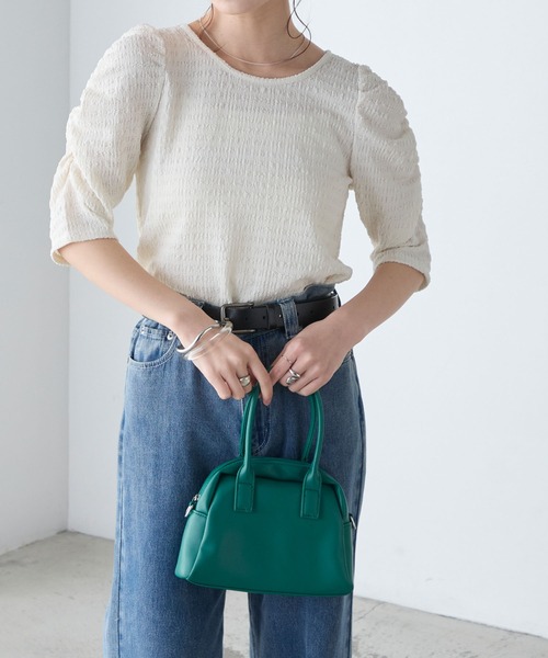 BONLECILL（ボンルシール）の「2wayカットジャガード袖シャーリングT（Tシャツ/カットソー・レディース・ミント/ブラック/アイボリー/ピンク/グレー/ブルー/クリーム・FREE）」の19枚目の写真