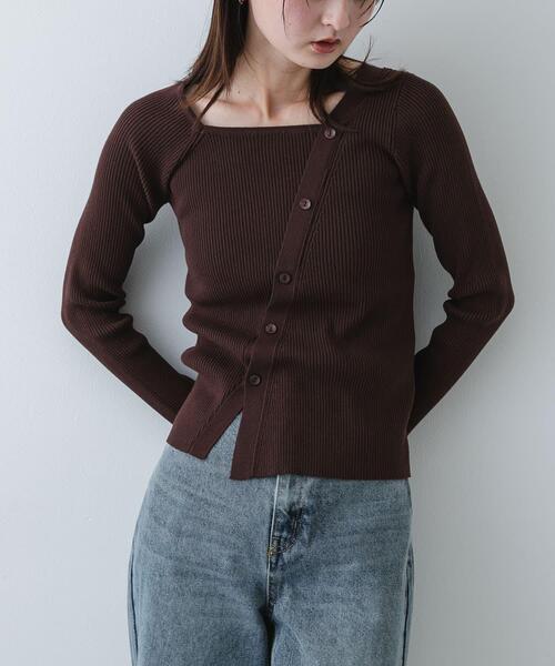 SENSE OF PLACE by URBAN RESEARCH（センスオブプレイスバイアーバンリサーチ）の「『洗濯可』アシメデザインリブセーター（ニット/セーター・レディース・ブラック/ミント/オフホワイト/ブラウン・ONE）」の3枚目の写真