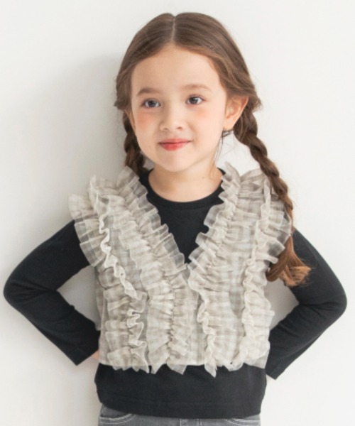 BRANSHES（ブランシェス）の「【おそろい】チュールベスト×長袖Tシャツセット（Tシャツ/カットソー・キッズ・アイボリー/ブラック・120/130/100/80/140/150/90/110）」の2枚目の写真