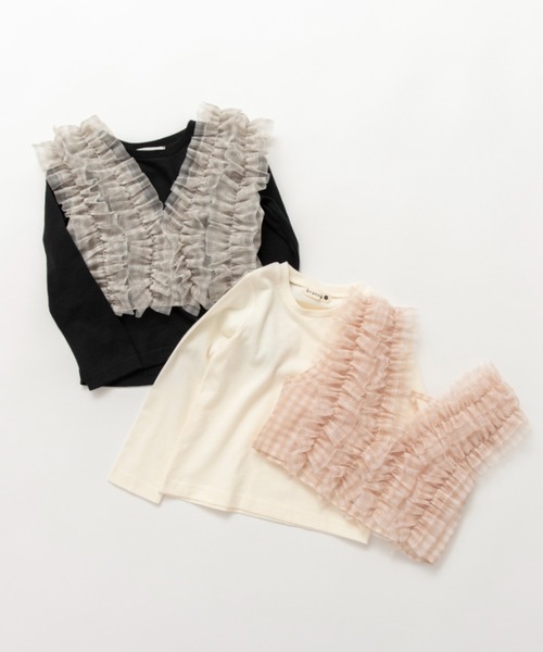 BRANSHES（ブランシェス）の「【おそろい】チュールベスト×長袖Tシャツセット（Tシャツ/カットソー・キッズ・アイボリー/ブラック・120/130/100/80/140/150/90/110）」の6枚目の写真