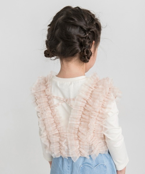 BRANSHES（ブランシェス）の「【おそろい】チュールベスト×長袖Tシャツセット（Tシャツ/カットソー・キッズ・アイボリー/ブラック・120/130/100/80/140/150/90/110）」の5枚目の写真