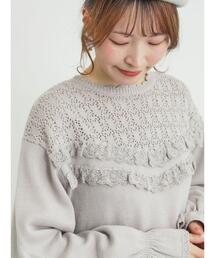 Samansa Mos2 | 透かし柄切替レースニット(ニット/セーター)