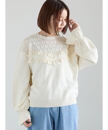 Samansa Mos2（サマンサ モスモス）の「透かし柄切替レースニット（ニット/セーター）」