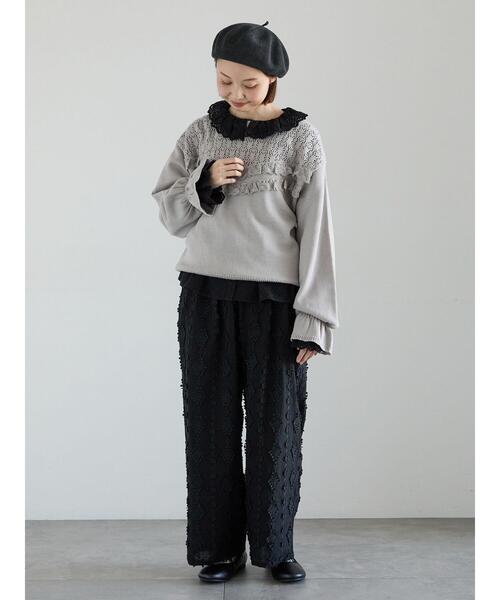 Samansa Mos2（サマンサ モスモス）の「透かし柄切替レースニット（ニット/セーター・レディース・グレー/オフホワイト/ダークブラウン・F）」の17枚目の写真