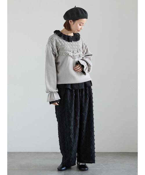 Samansa Mos2（サマンサ モスモス）の「透かし柄切替レースニット（ニット/セーター・レディース・グレー/オフホワイト/ダークブラウン・F）」の18枚目の写真