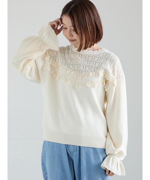 Samansa Mos2（サマンサ モスモス）の「透かし柄切替レースニット（ニット/セーター・レディース・グレー/オフホワイト/ダークブラウン・F）」の19枚目の写真