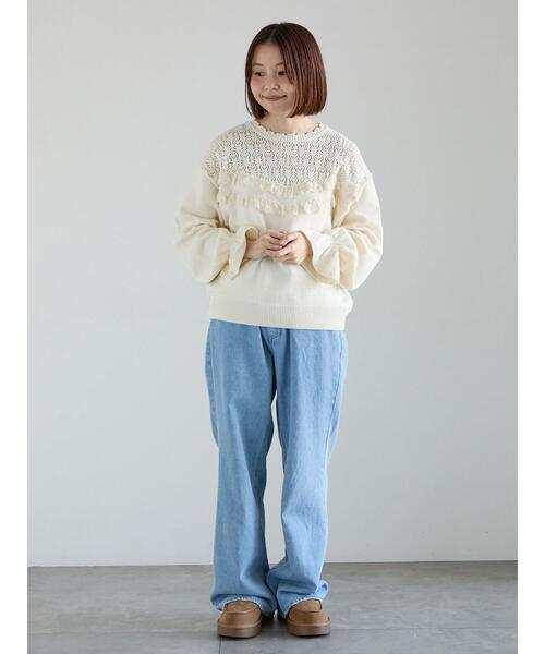 Samansa Mos2（サマンサ モスモス）の「透かし柄切替レースニット（ニット/セーター・レディース・グレー/オフホワイト/ダークブラウン・F）」の22枚目の写真