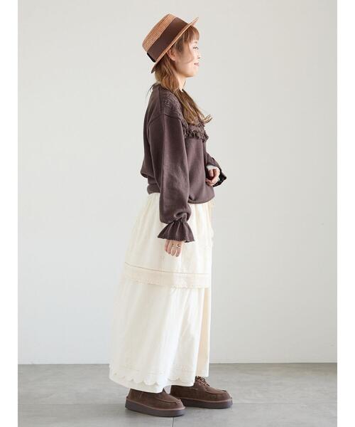 Samansa Mos2（サマンサ モスモス）の「透かし柄切替レースニット（ニット/セーター・レディース・グレー/オフホワイト/ダークブラウン・F）」の6枚目の写真