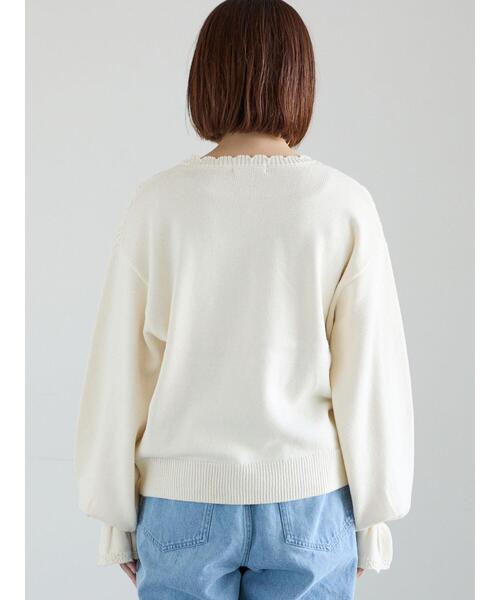 Samansa Mos2（サマンサ モスモス）の「透かし柄切替レースニット（ニット/セーター・レディース・グレー/オフホワイト/ダークブラウン・F）」の9枚目の写真