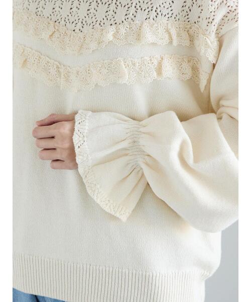 Samansa Mos2（サマンサ モスモス）の「透かし柄切替レースニット（ニット/セーター・レディース・グレー/オフホワイト/ダークブラウン・F）」の12枚目の写真