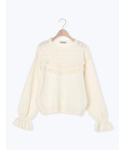 Samansa Mos2（サマンサ モスモス）の「透かし柄切替レースニット（ニット/セーター・レディース・グレー/オフホワイト/ダークブラウン・F）」の15枚目の写真