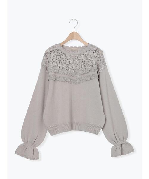 Samansa Mos2（サマンサ モスモス）の「透かし柄切替レースニット（ニット/セーター・レディース・グレー/オフホワイト/ダークブラウン・F）」の16枚目の写真