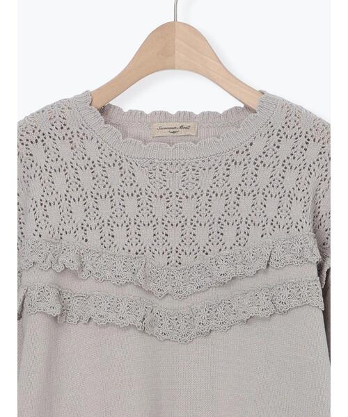 Samansa Mos2（サマンサ モスモス）の「透かし柄切替レースニット（ニット/セーター・レディース・グレー/オフホワイト/ダークブラウン・F）」の5枚目の写真