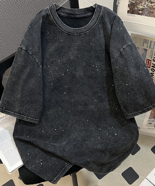 yuue' ( wear )（ユーイ）の「オーバーサイズヴィンテージ加工半袖Tシャツ/ラメグリッター/カレッジロゴ/ユニセックス（Tシャツ/カットソー・レディース・ブラック系その他/ブラック・FREE）」の7枚目の写真