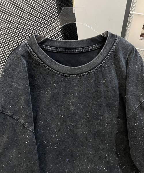 yuue' ( wear )（ユーイ）の「オーバーサイズヴィンテージ加工半袖Tシャツ/ラメグリッター/カレッジロゴ/ユニセックス（Tシャツ/カットソー・レディース・ブラック系その他/ブラック・FREE）」の9枚目の写真