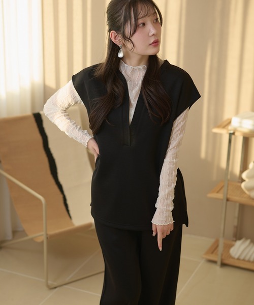 DAYRA(デイラ)の「【2点セット】キーネック オーバー セットアップ(セットアップ・レディース・ブラック/グレー/ブラウン/ネイビー・FREE)」の6枚目の写真