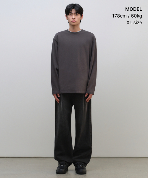 MUSINSA STANDARD（ムシンサスタンダード）の「リラックスドOEクルーネック長袖Tシャツ[ガンメタル]（Tシャツ/カットソー・メンズ・その他・SMALL/MEDIUM/LARGE/X-LARGE/2XL/3XL）」の5枚目の写真