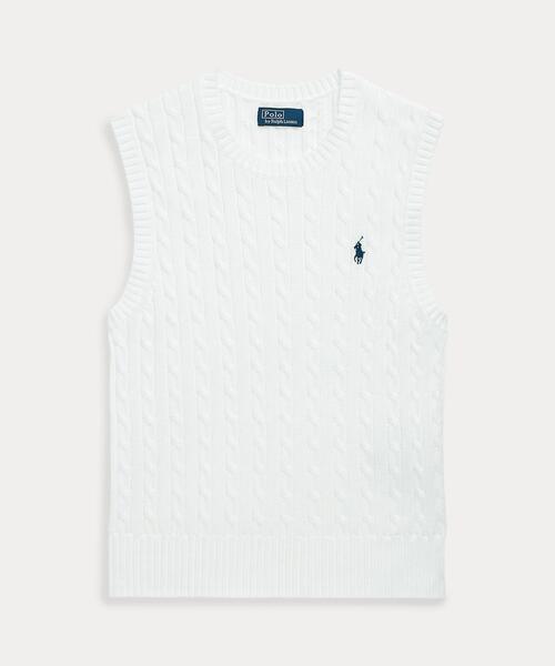 POLO RALPH LAUREN(ポロ ラルフ ローレン)の「ケーブルニット コットン セーター ベスト(ベスト・レディース・ホワイト・M/S/XS/L)」の2枚目の写真