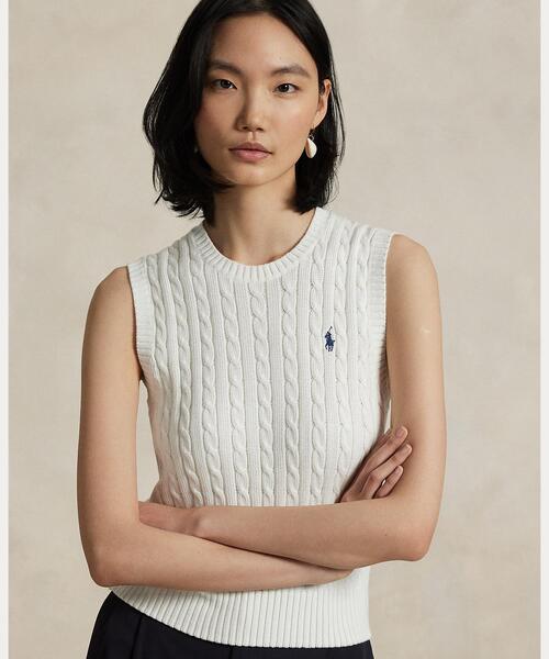 POLO RALPH LAUREN(ポロ ラルフ ローレン)の「ケーブルニット コットン セーター ベスト(ベスト・レディース・ホワイト・M/S/XS/L)」の5枚目の写真