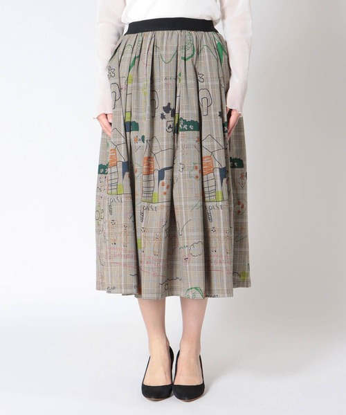 Cepica（セピカ）の「落書きプリントチェックギャザースカート（スカート・レディース・ベージュ・FREE）」の2枚目の写真