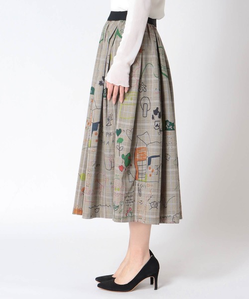 Cepica（セピカ）の「落書きプリントチェックギャザースカート（スカート・レディース・ベージュ・FREE）」の3枚目の写真