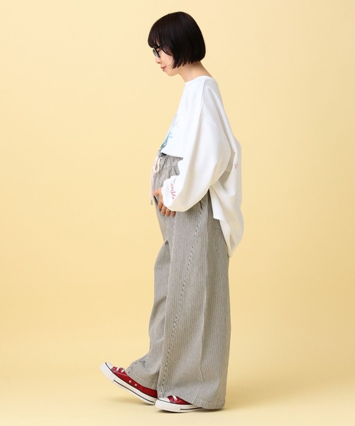 LEPSIM（レプシィム）の「【産前・産後対応】マタニティ／ヒッコリーワイドパンツ　632891（マタニティウェア/グッズ・レディース・ブルー/アイボリー・FREE）」の20枚目の写真