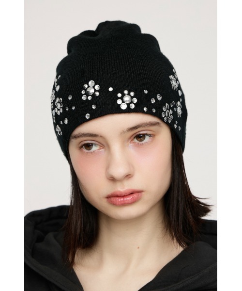 SLY（スライ）の「SPARKLE STUDS KNIT BEANIE スパークルスタッズニットビーニー（ニットキャップ/ビーニー・レディース・ブラック/ピンク系その他・FREE）」の7枚目の写真