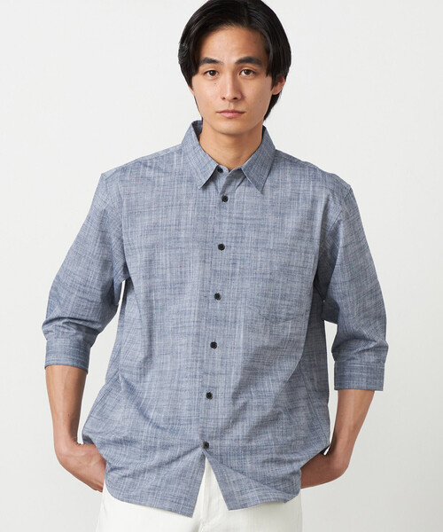 COMME CA ISM（コムサイズム）の「コットンリネンシャンブレー 7分袖シャツ（シャツ/ブラウス・メンズ・ミント/ネイビー/ピンク/ホワイト/ブルー・LARGE/MEDIUM）」の3枚目の写真