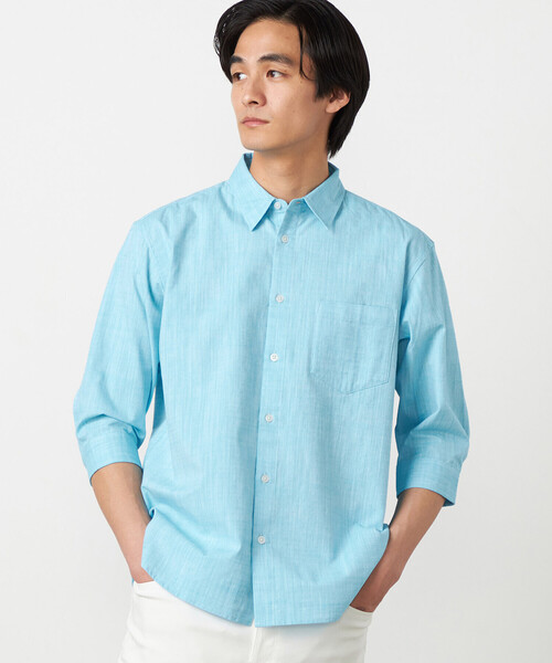 COMME CA ISM（コムサイズム）の「コットンリネンシャンブレー 7分袖シャツ（シャツ/ブラウス・メンズ・ミント/ネイビー/ピンク/ホワイト/ブルー・LARGE/MEDIUM）」の2枚目の写真