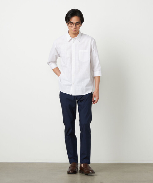 COMME CA ISM（コムサイズム）の「コットンリネンシャンブレー 7分袖シャツ（シャツ/ブラウス・メンズ・ミント/ネイビー/ピンク/ホワイト/ブルー・LARGE/MEDIUM）」の6枚目の写真