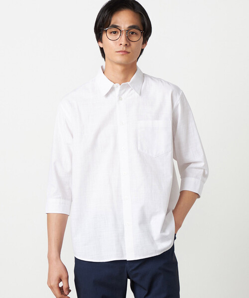 COMME CA ISM（コムサイズム）の「コットンリネンシャンブレー 7分袖シャツ（シャツ/ブラウス・メンズ・ミント/ネイビー/ピンク/ホワイト/ブルー・LARGE/MEDIUM）」の8枚目の写真