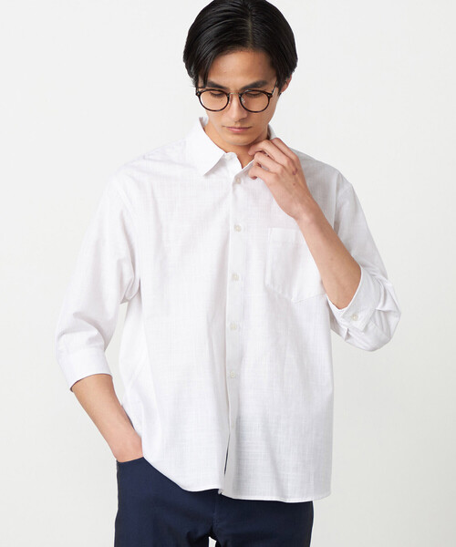 COMME CA ISM（コムサイズム）の「コットンリネンシャンブレー 7分袖シャツ（シャツ/ブラウス・メンズ・ミント/ネイビー/ピンク/ホワイト/ブルー・LARGE/MEDIUM）」の9枚目の写真