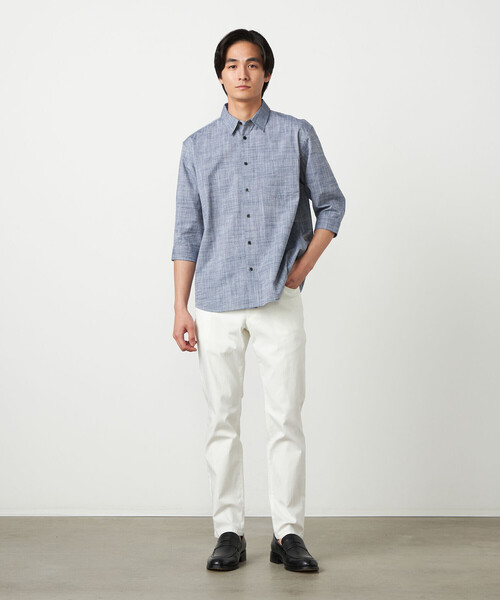COMME CA ISM（コムサイズム）の「コットンリネンシャンブレー 7分袖シャツ（シャツ/ブラウス・メンズ・ミント/ネイビー/ピンク/ホワイト/ブルー・LARGE/MEDIUM）」の10枚目の写真