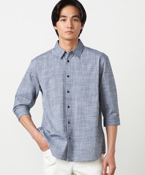 COMME CA ISM（コムサイズム）の「コットンリネンシャンブレー 7分袖シャツ（シャツ/ブラウス・メンズ・ミント/ネイビー/ピンク/ホワイト/ブルー・LARGE/MEDIUM）」の11枚目の写真