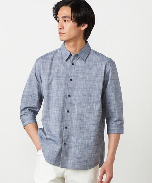 COMME CA ISM（コムサイズム）の「コットンリネンシャンブレー 7分袖シャツ（シャツ/ブラウス・メンズ・ミント/ネイビー/ピンク/ホワイト/ブルー・LARGE/MEDIUM）」の12枚目の写真