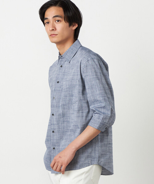 COMME CA ISM（コムサイズム）の「コットンリネンシャンブレー 7分袖シャツ（シャツ/ブラウス・メンズ・ミント/ネイビー/ピンク/ホワイト/ブルー・LARGE/MEDIUM）」の13枚目の写真