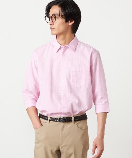 COMME CA ISM（コムサイズム）の「コットンリネンシャンブレー 7分袖シャツ（シャツ/ブラウス・メンズ・ミント/ネイビー/ピンク/ホワイト/ブルー・LARGE/MEDIUM）」の16枚目の写真
