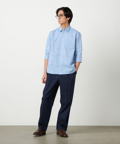 COMME CA ISM（コムサイズム）の「コットンリネンシャンブレー 7分袖シャツ（シャツ/ブラウス・メンズ・ミント/ネイビー/ピンク/ホワイト/ブルー・LARGE/MEDIUM）」の19枚目の写真