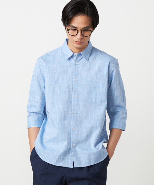 COMME CA ISM（コムサイズム）の「コットンリネンシャンブレー 7分袖シャツ（シャツ/ブラウス・メンズ・ミント/ネイビー/ピンク/ホワイト/ブルー・LARGE/MEDIUM）」の20枚目の写真