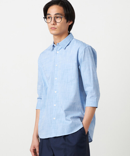 COMME CA ISM（コムサイズム）の「コットンリネンシャンブレー 7分袖シャツ（シャツ/ブラウス・メンズ・ミント/ネイビー/ピンク/ホワイト/ブルー・LARGE/MEDIUM）」の21枚目の写真