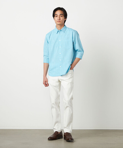COMME CA ISM（コムサイズム）の「コットンリネンシャンブレー 7分袖シャツ（シャツ/ブラウス・メンズ・ミント/ネイビー/ピンク/ホワイト/ブルー・LARGE/MEDIUM）」の22枚目の写真